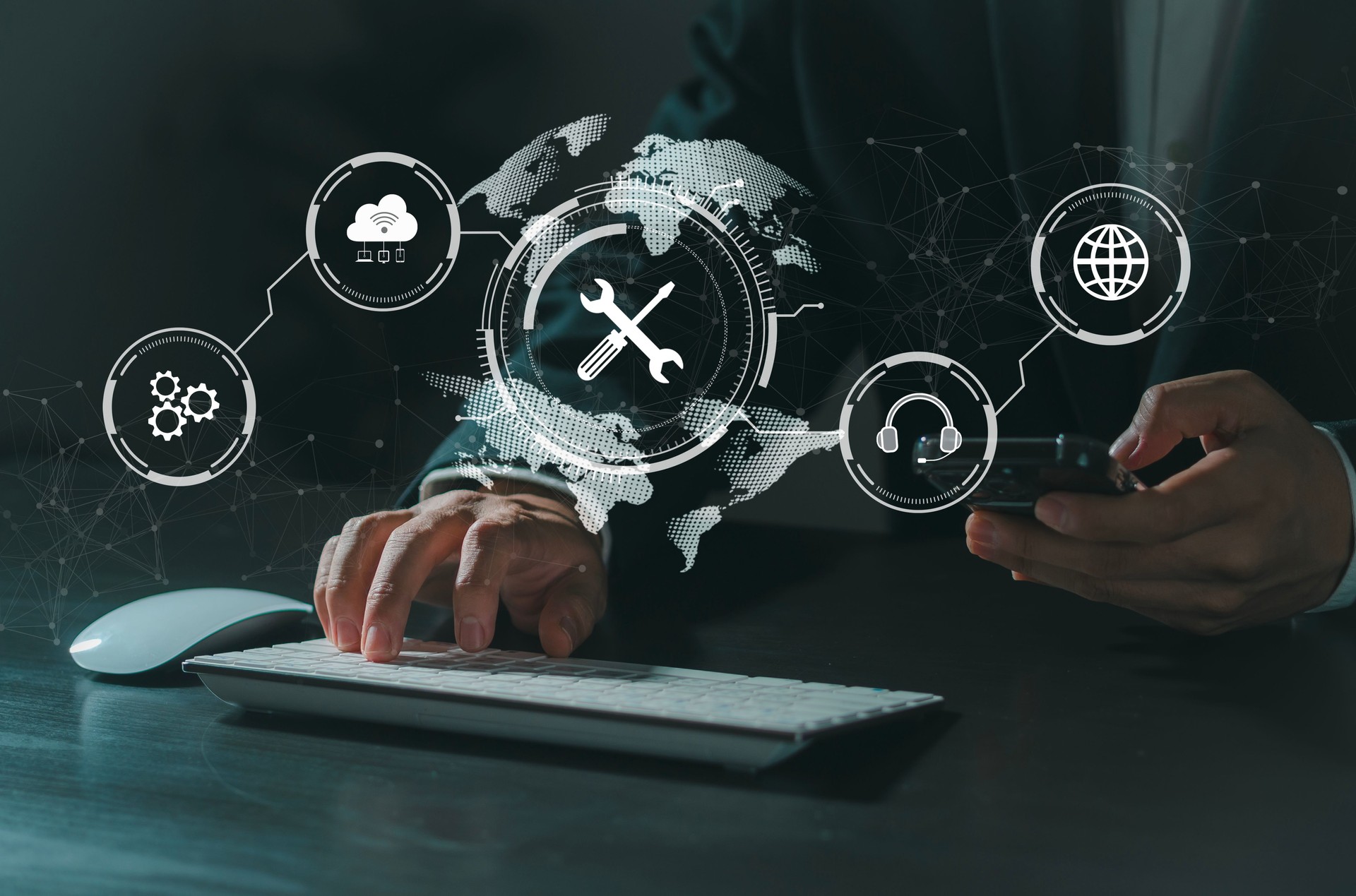 Customer service concept, technical support with global customer support and network Internet technology supports digital services Customer service concept, technical support with global customer support and network Internet technology supports digital services